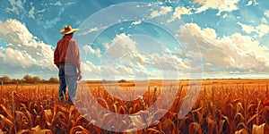 Farmer agriculture work hard young wheat in the field, the concept of natural farming, agriculture, the worker touches