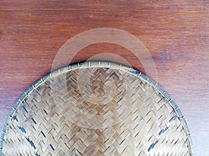 Farmer bamboo hut,placed on brown wooden background