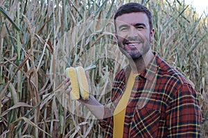 Farmer in beautiful corn fields