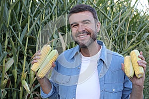 Farmer in beautiful corn fields