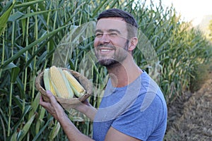 Farmer in beautiful corn fields