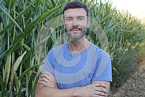 Farmer in beautiful corn fields