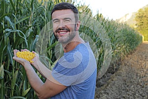 Farmer in beautiful corn fields