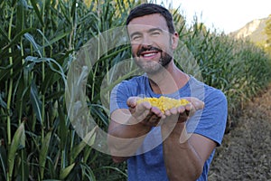 Farmer in beautiful corn fields