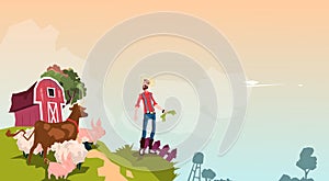 Farmer Breeding Animals Farmland Background