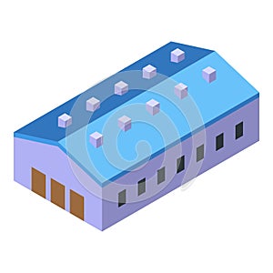 Farmer building icon isometric vector. Pig farm garden