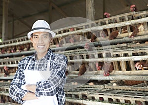 Farmer in chicken farm