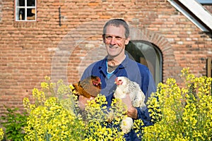 Farmer with chickens