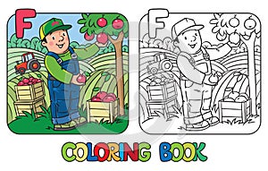 Farmer coloring book. Alphabet F. Profession ABC