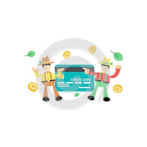 farmer and credit card finance service cartoon flat design illustration