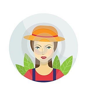 Farmer cute girl icon vector illustration isolated