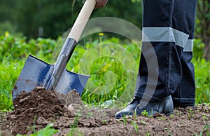 Farmer digging a garden