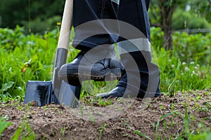 Farmer digging a garden