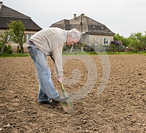 Farmer digging in the garden