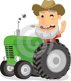 Farmer driving tractor