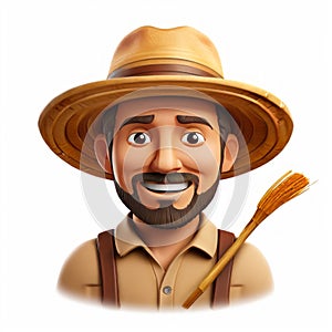 a farmer emoji with a straw hat and a pitchfork for agricultur photo