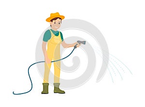 Farmer with Equipment Working on Farm Cartoon Icon