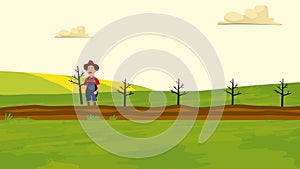 A Farmer in the field. Agriculture and Farming. Agrotourism. Agribusiness. Rural landscape. Design character for info graphic, web