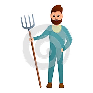 Farmer with fork icon, cartoon style