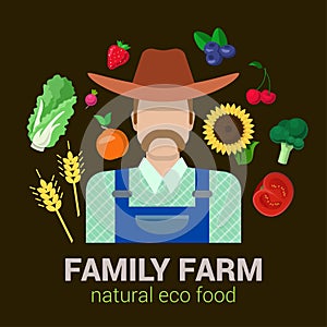 Farmer and harvest natural eco food: farm agriculture logo