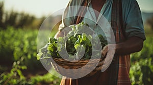 A farmer harvests a fresh crop of vegetables