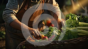 A farmer harvests a fresh crop of vegetables