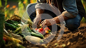 A farmer harvests a fresh crop of vegetables
