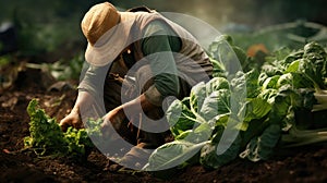 A farmer harvests a fresh crop of vegetables