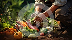 A farmer harvests a fresh crop of vegetables