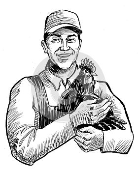 Farmer with hen