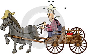 Farmer and his horse drawn wagon photo