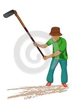 Farmer with hoe on white background
