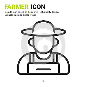 Farmer icon vector with outline style isolated on white background. Vector illustration peasant sign symbol icon concept