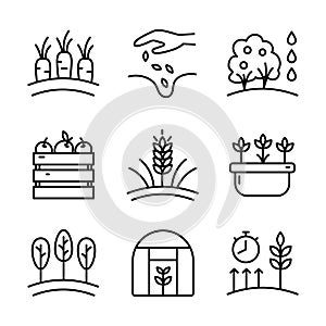 Farmer icons set. Outline set of farmer vector icons for web design isolated on white