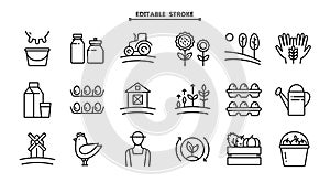 Farmer icons set. Outline set of farmer vector icons for web design isolated on white background