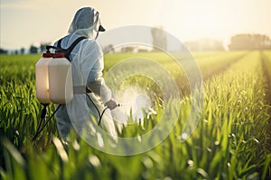 Farmer implementing integrated pest management practices, Agricultural field with natural and technological pest control