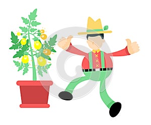 farmer man agriculture lamp light bulb idea plant cartoon doodle flat design vector illustration