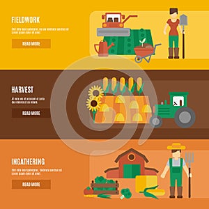 Farmer land flat banners set vector design illustration