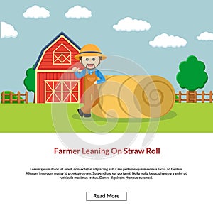 Farmer leaning on straw roll