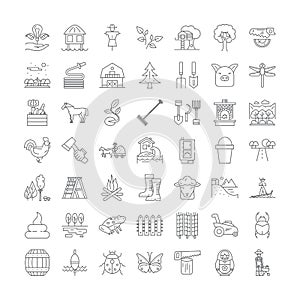 Farmer linear icons, signs, symbols vector line illustration set