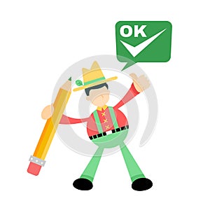 farmer man and green checklist cartoon doodle flat design vector illustration