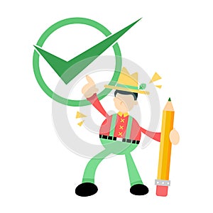 farmer man and green checklist cartoon doodle flat design vector illustration