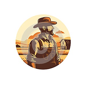 Farmer man logo mascot, agriculture farm icon