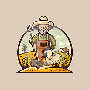 Farmer man logo mascot, agriculture farm icon