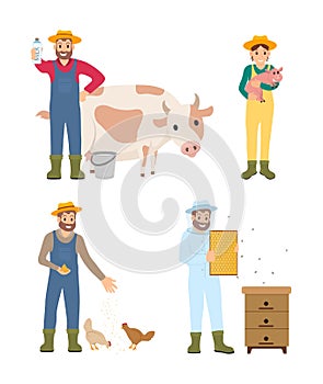 Farmer Man and Woman Icon Set Vector Illustration