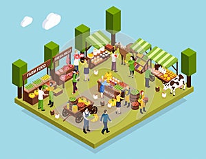 Farmer Market Isometric Composition