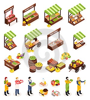 Farmer Market Isometric Icons Set