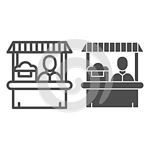 Farmer market line and glyph icon. Seller vector illustration isolated on white. Store outline style design, designed
