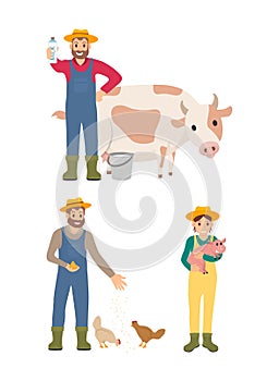 Farmer with Milk and Cow Set Vector Illustration photo