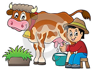 Farmer milking cow image 1